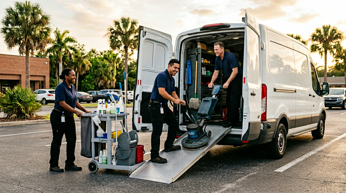 A Good Clean Vibe crew loading a service van in Pasco County, Florida