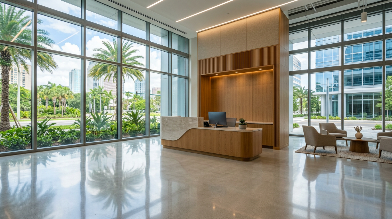 Pristine Tampa Bay commercial office interior cleaned by A Good Clean Vibe
