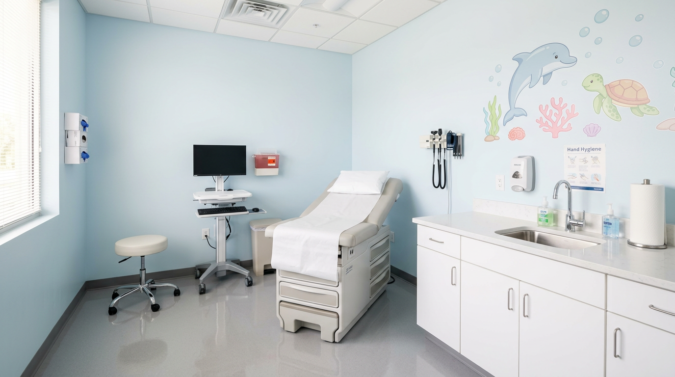 Clean family-medicine exam room in a Pasco County primary care office