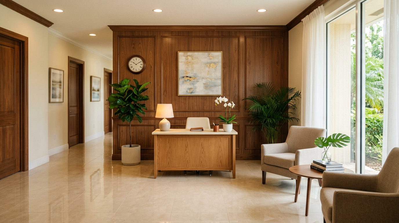 A pristine professional office in Pasco County, Florida, cleaned and reset by A Good Clean Vibe