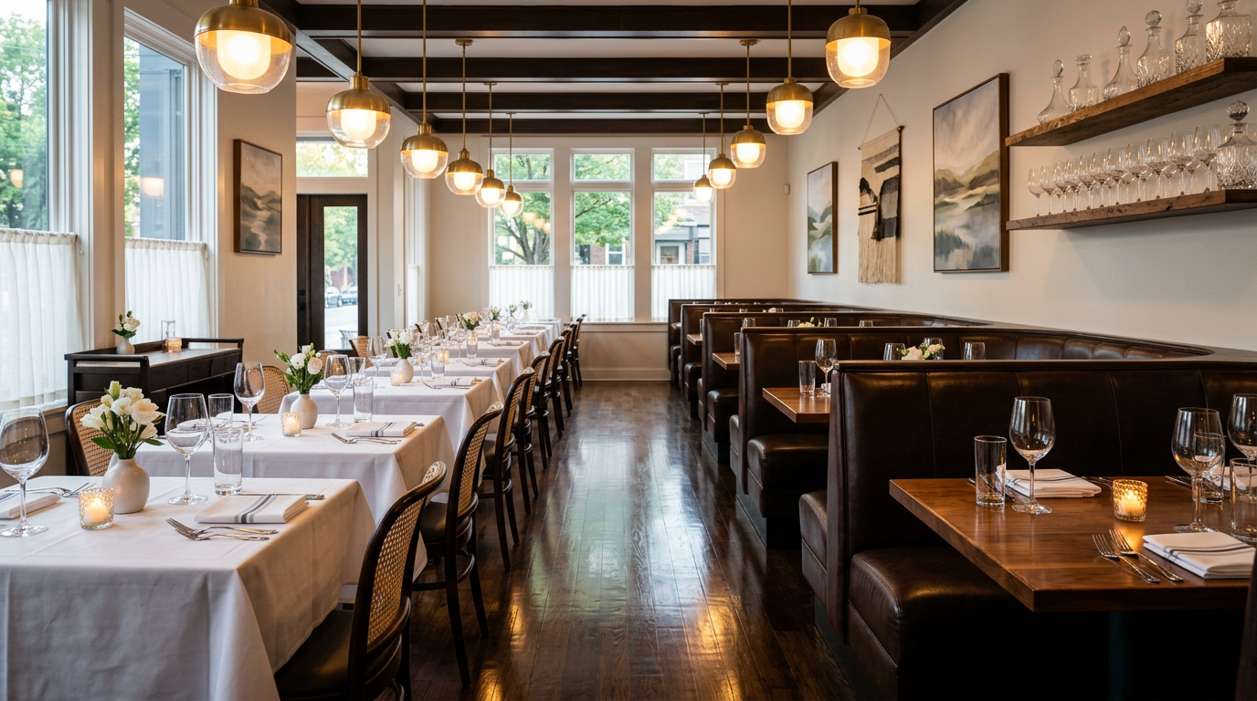 A spotlessly clean restaurant dining room in Pasco County, Florida, reset and ready for service by A Good Clean Vibe