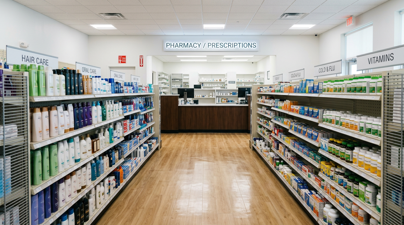 Clean pharmacy and personal care store interior in Pasco County