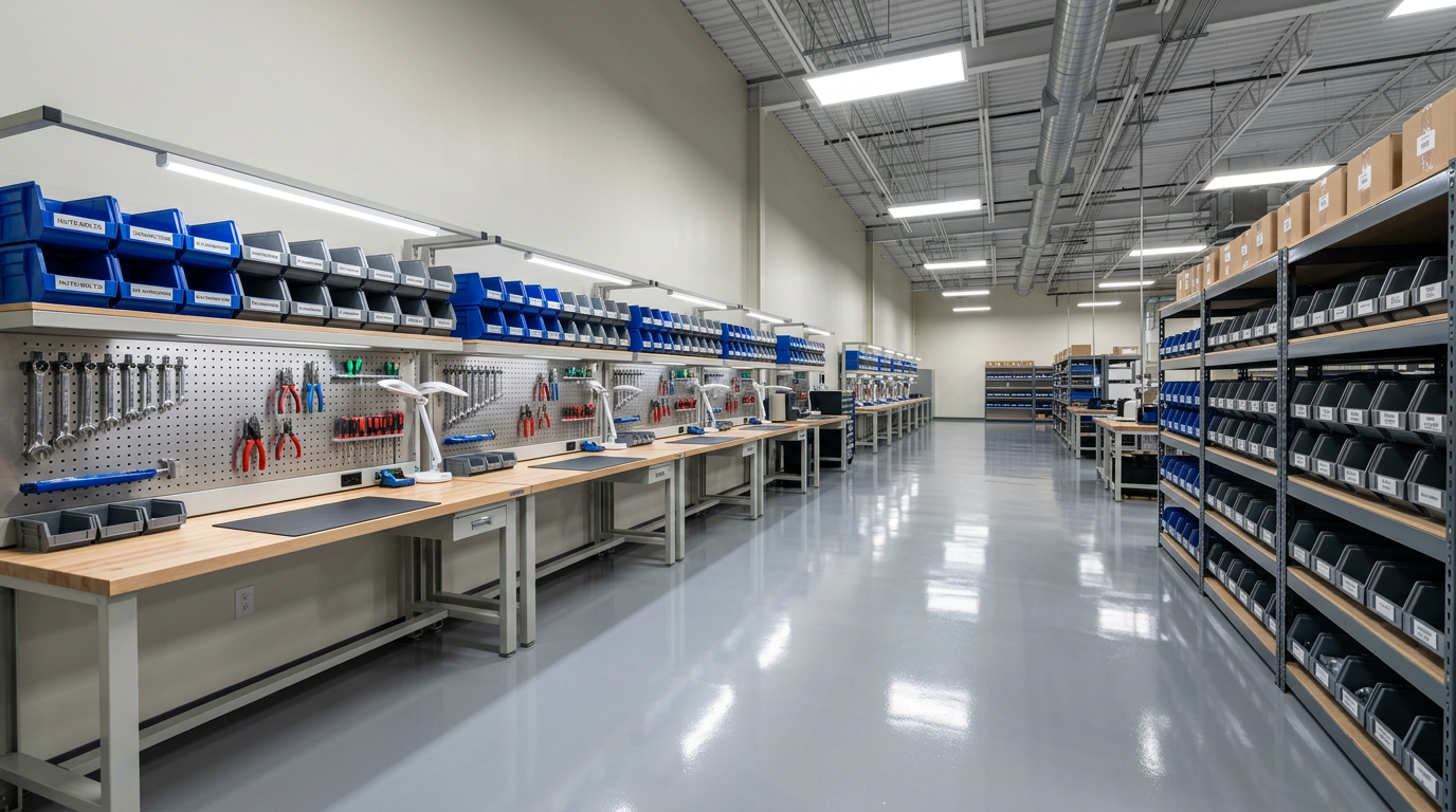 Clean light-manufacturing shop floor in Pasco County, Florida